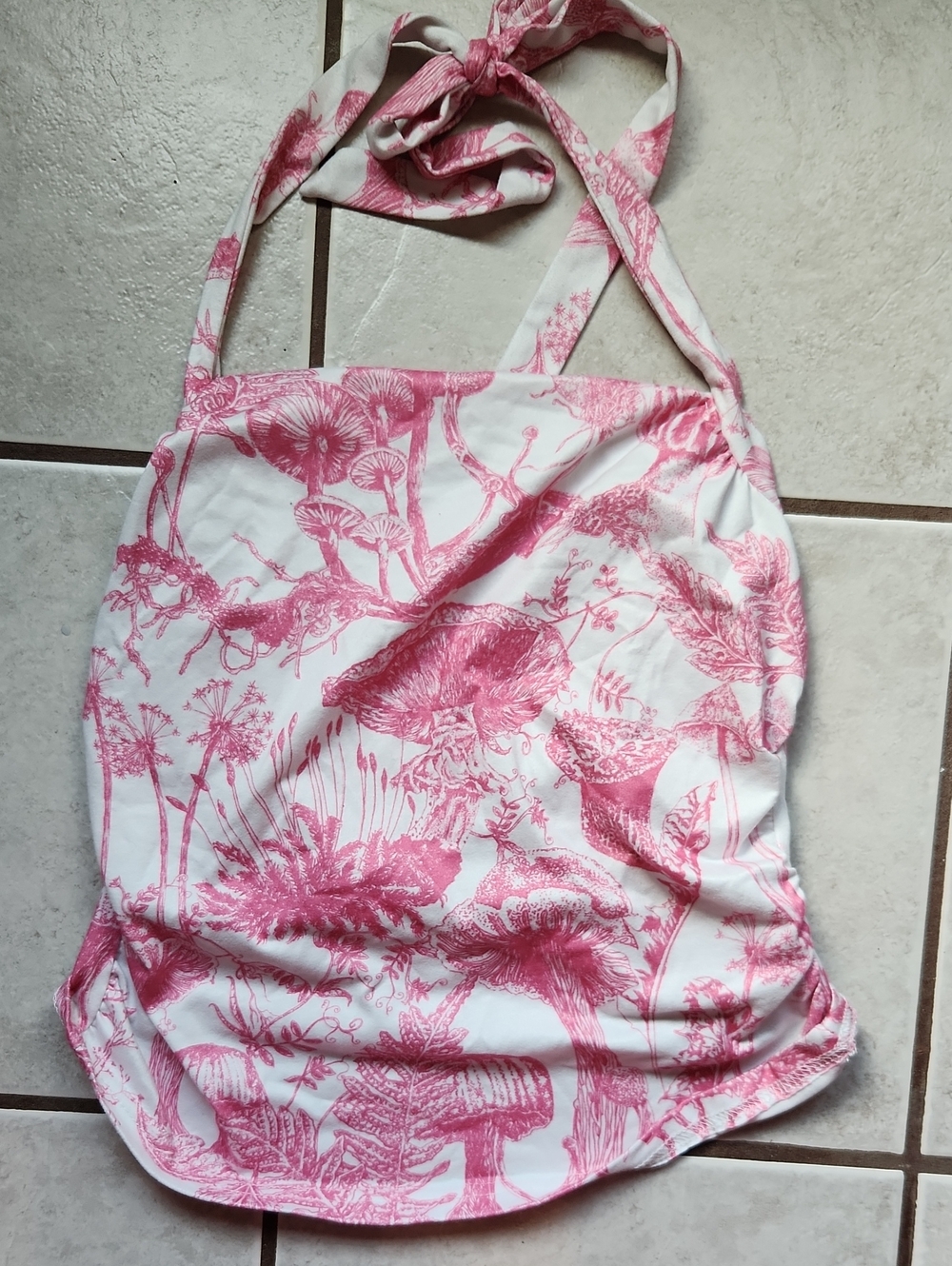 SHEIN White & Pink Floral Halter Crop Top
